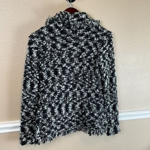 Cynthia Rowley Wrap Sweater Blazer Sz S Black White Mohair Wool Blend Fringe T1 - Picture 5 of 12